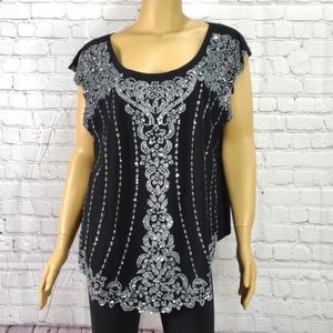 Dressbarn Collection Size 18 black & Sparkly silver short sleeved Blouse